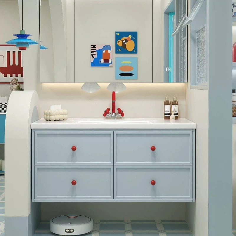Dopamine French Cream Wind Oak Painted Bathroom Cabinet Combination Ceramic Integrated Basin