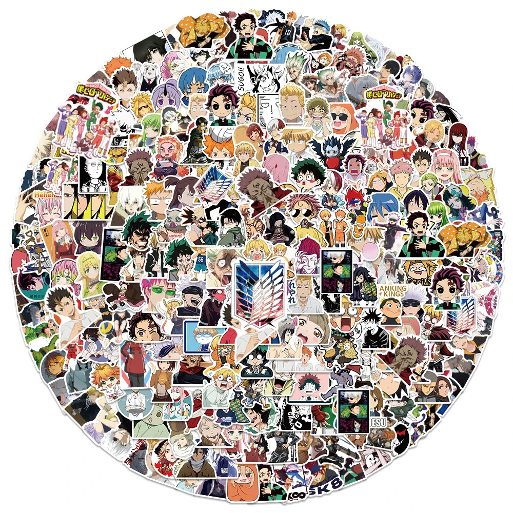 10/100/200/300 Uds mezcla Anime Jujutsu Kaisen ataque a los Titanes pegatinas portátil teléfono monopatín coche fresco pegatina impermeable juguete para niños