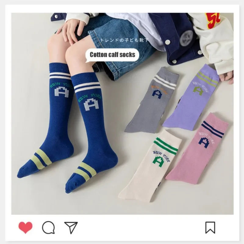 3-12Y Children Girls Socks Letters Student Stockings Multi Colored Kid Boys Calf Socks Cotton College Style Stockings