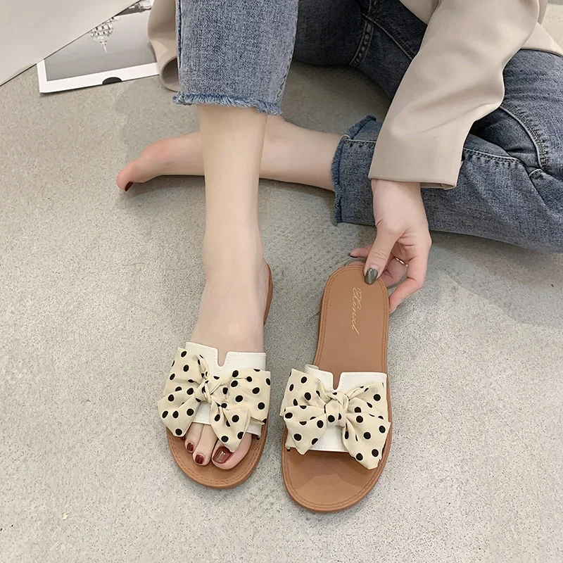 2024 New Bow Flats Open Toe Slide Sandals Non-slip Flip Flops Children Home Slippers Kids Girls Summer Cute Beach Slippers Shoe