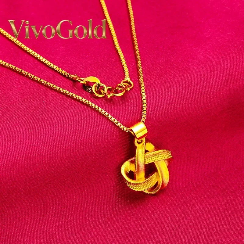 

VivoGold VivoGold 24K Golden Twist Ring Necklace Set AU999 Full Gold, Three-dimensional Twist Weaving, Daily Stacking