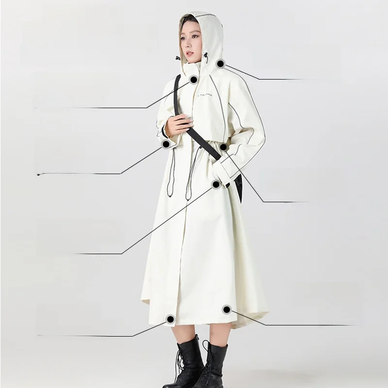 Women's Full-Length Thickened Raincoat Outdoor Hiking Bicycle Riding Fashionable Windbreaker Commute Straight-Size Coat