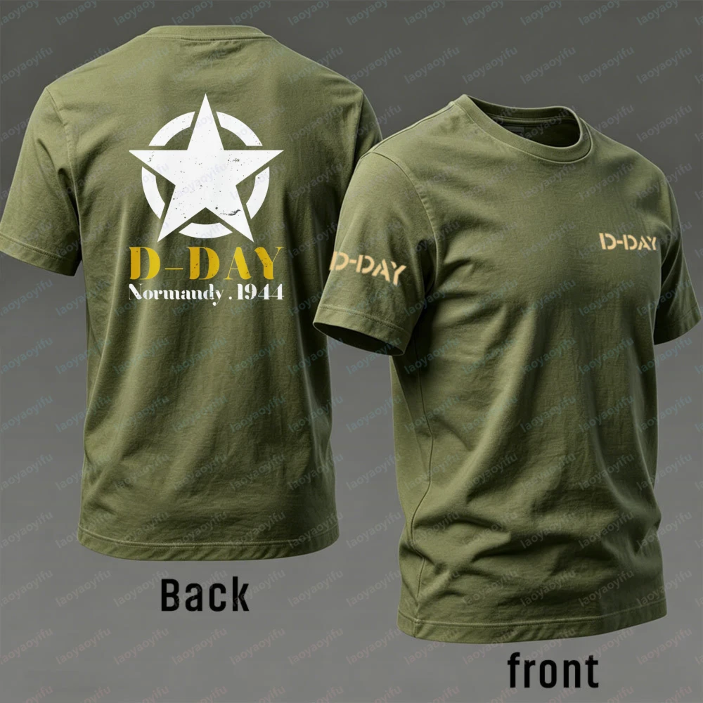 Historical Aesthetic Cotton Tee D-DAY Normandy Battlefield Tribute Print T-Shirt for Men Trendy Breathable Patriotic Attire