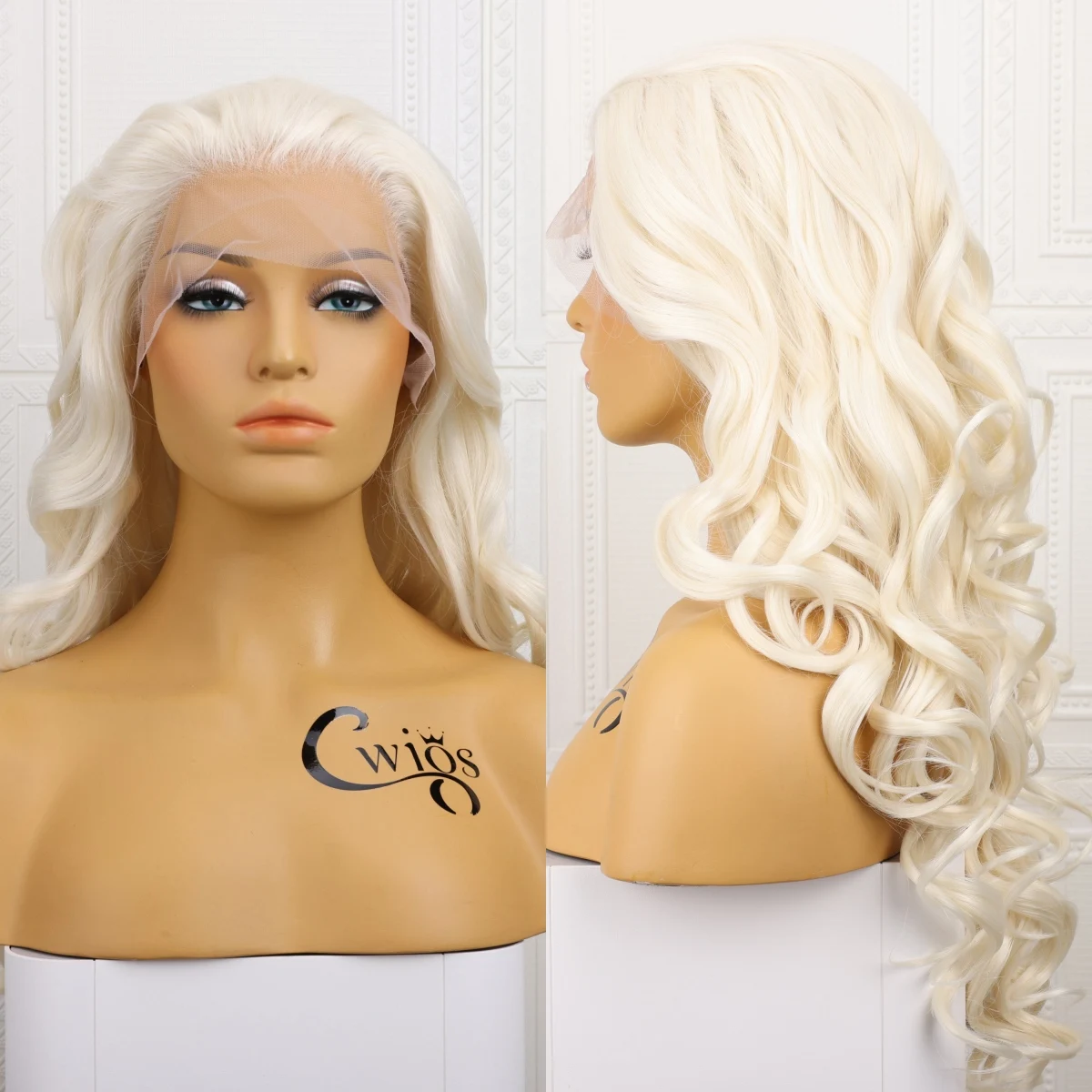 White Brown Synthetic Front Lace Wig 180 Density Cosplay Travel Party Long Wave Wig Natural Hair Line Breathable Mesh Cap