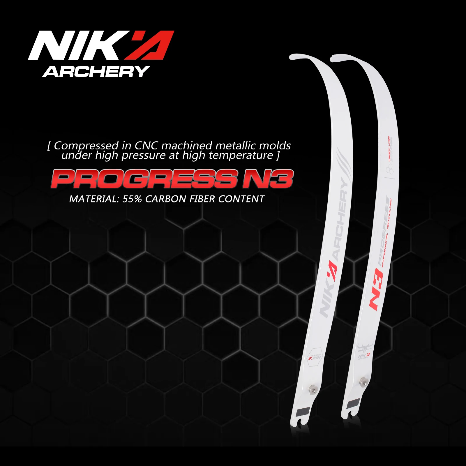 

N3 70 INCH NIKA ARCHERY Recurve Bow Limbs Progress Series with 55% carbon fiber content Limb Draw Weight 16-50LBS