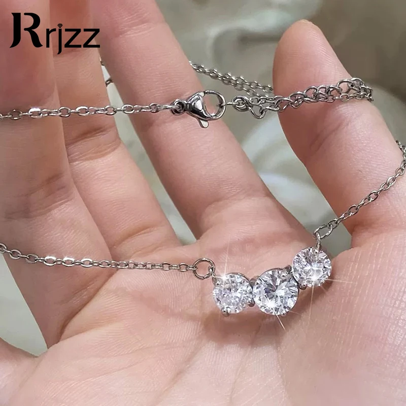 

Rrjzz сверкающее 2CT и 1CT три камня, все муассанитовые подвески, ожерелье из стерлингового серебра 925 пробы, женское обручальное ожерелье, цепочка, ювелирные изделия