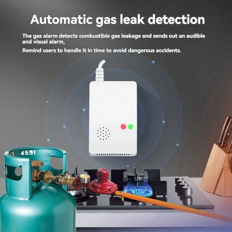 Gas Leak Detector Combustible Propane Methane Leak Warning EU Plug Combustible Gas Alarm Sensor For Home Security