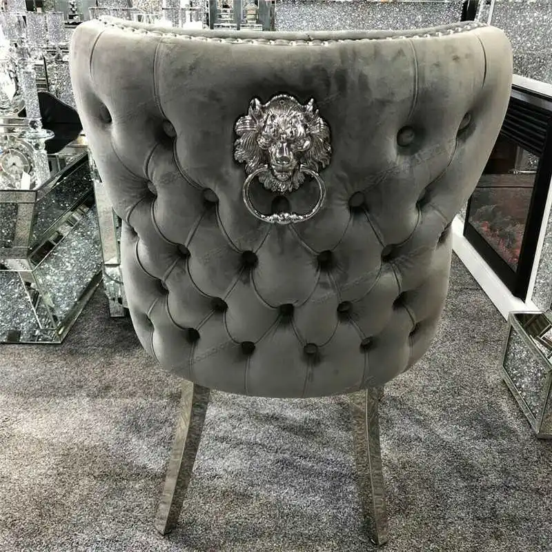 ！@Luxury New Style Dining Chair Fabric Seat Legs Dining Furniture Home Furniture Stainless Steel With Lion Head Decorative Velve