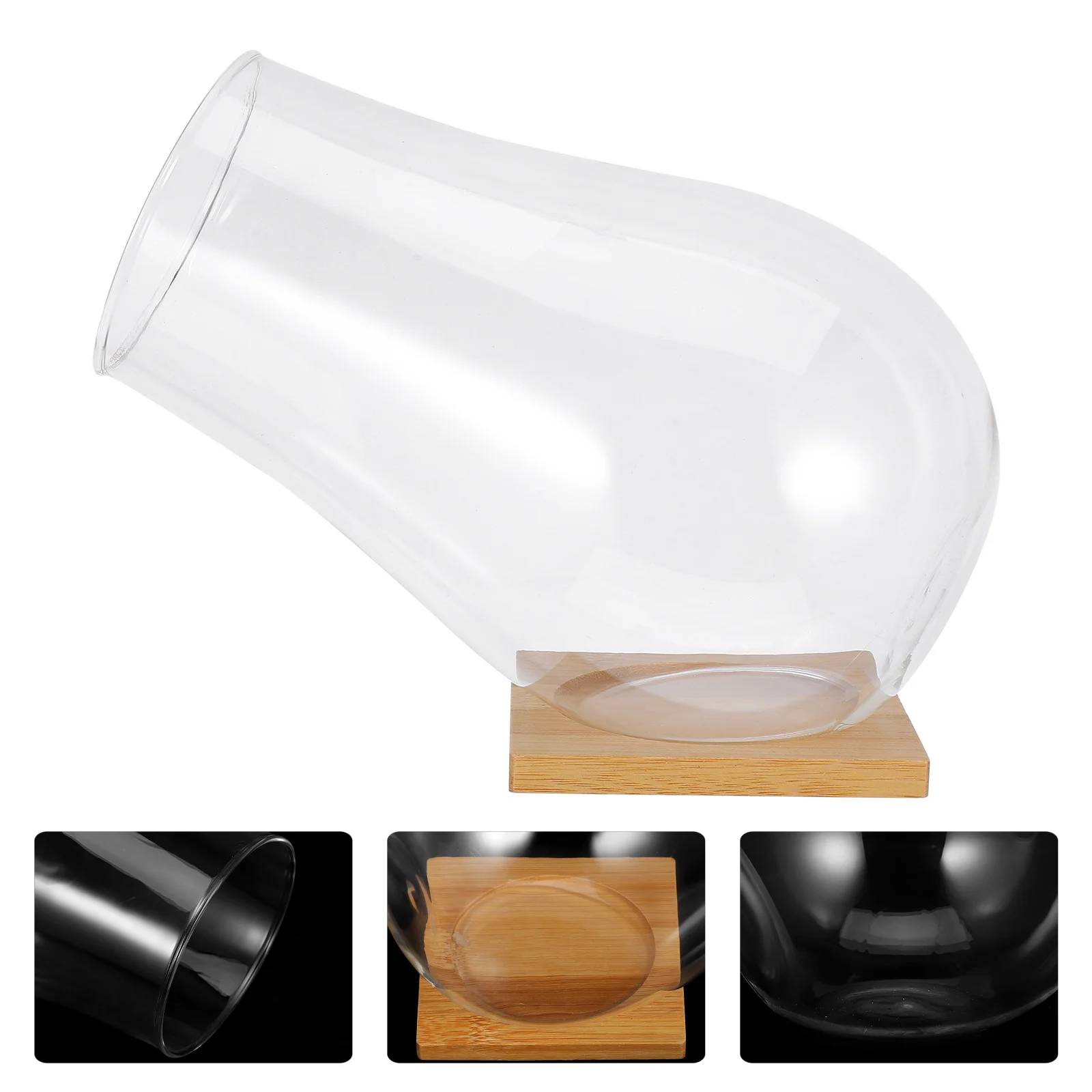 

1Set Clear Glass Plant Container Bamboo Tray Succulent Terrarium Decorative Centerpiece Home Wedding Office Succulent Planter