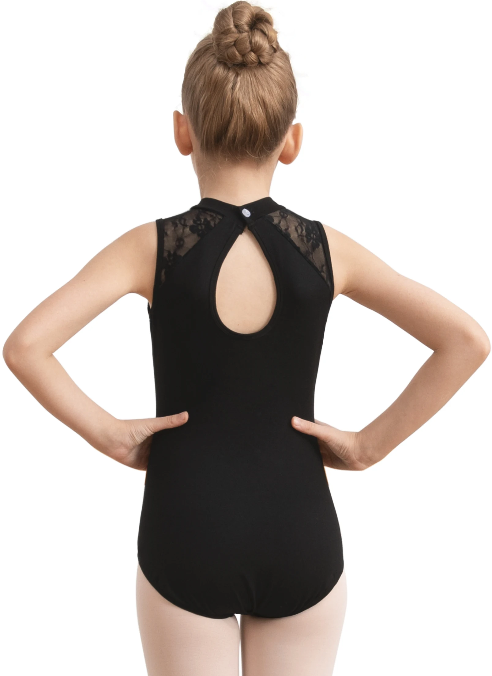 Girls Dance Leotard Lace Neck Dance Wear Top,Back Water Drop-Shaped