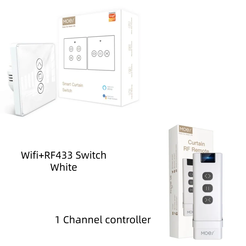 RF433 WiFi Smart Home 2.5D Arc Glass Touch Panel Curtain Switch Moes App For Roller Blinds Shutters Works Alexa Google Assistant