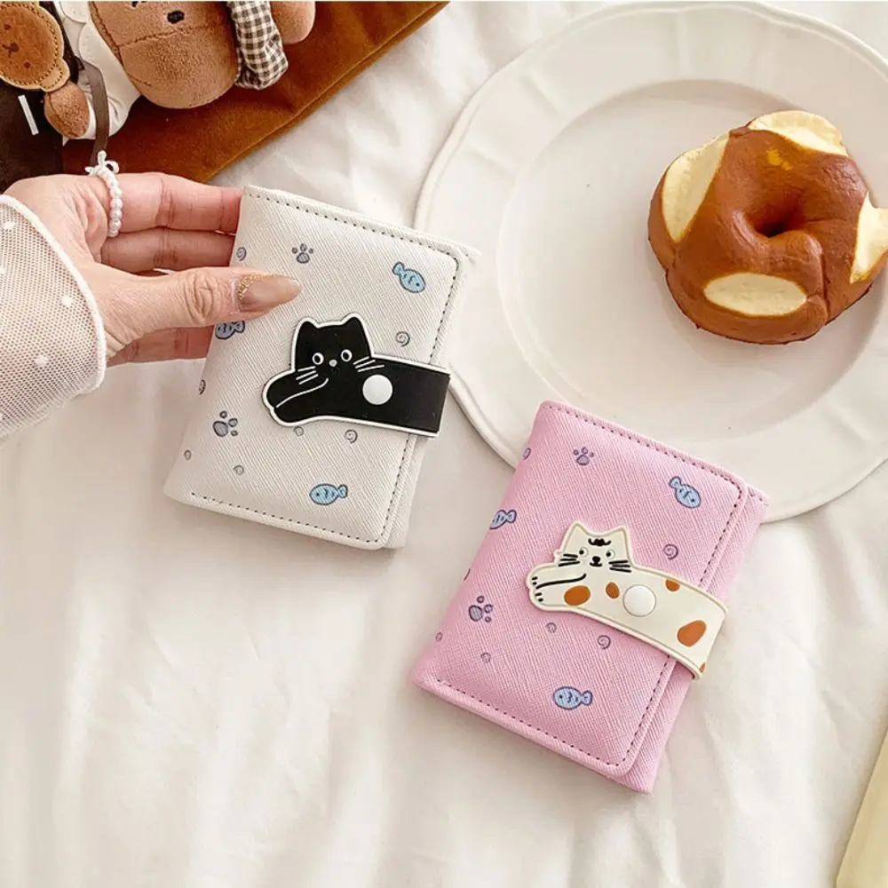 Card Pouch Portable Cat Printed Wallet Cute PU Leather Short Leather Purse Multiple Card Fashion Cat Patterned Card Bag Women
