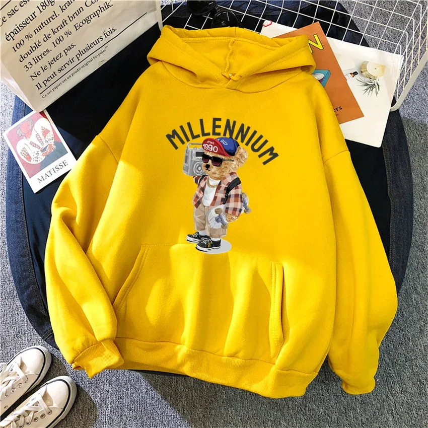 LE 2024 Winter Fashion Anime cartoon bearPullover Hoodies Women Streetwear Sportswear Fashion Unisex