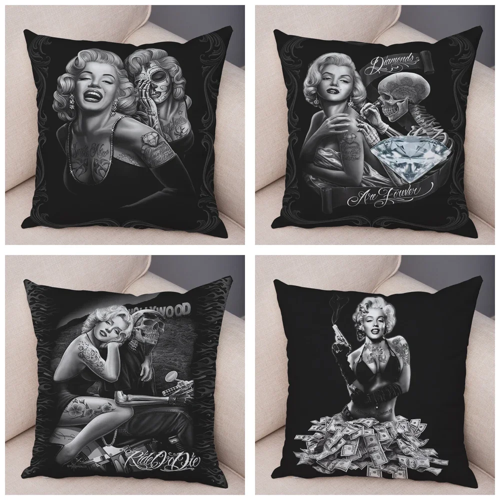 Mexico Chicano Style Marilyn Monroe Cushion Cover for Sofa Home Pillow case Decor Pillowcase Super Soft Short Plush 45*45 cm