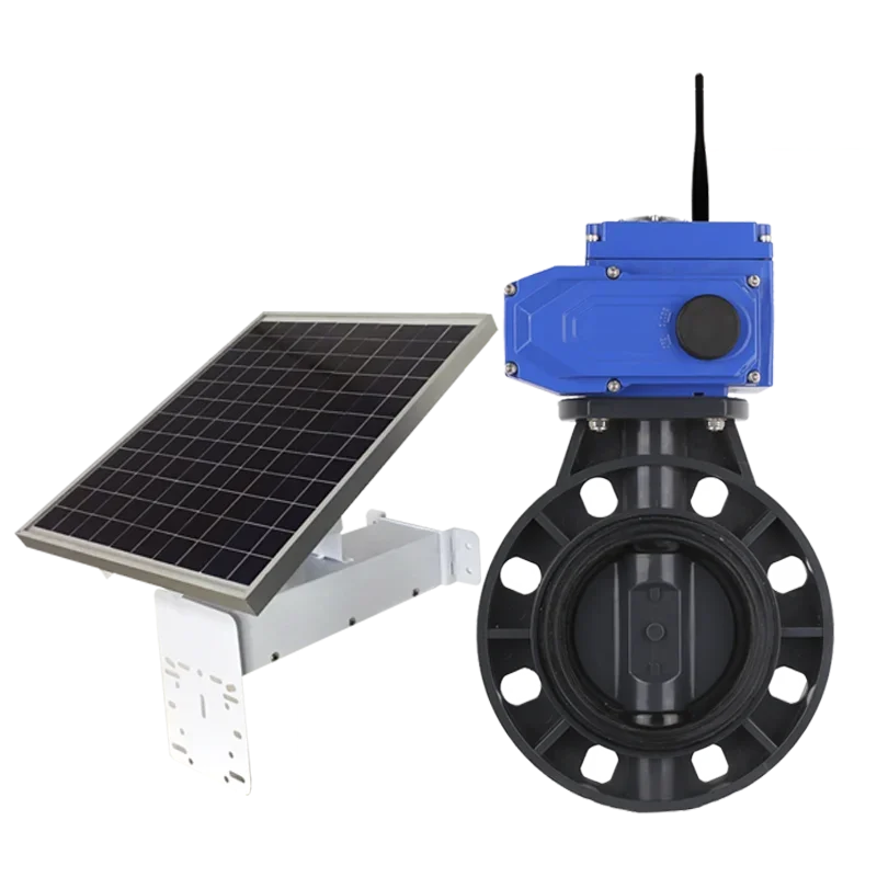 Solar Energy GSM/LoRa Web MQTT Operate DN100 Double Flange Ductile Iron Motor Drive Butterfly Valve Actuator