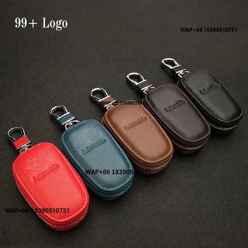

Custom 3D Logo Car Key Case Cover Shell Holder Leather Zipper Bag KeyChain Case Bag Wallets for All Car Accessories