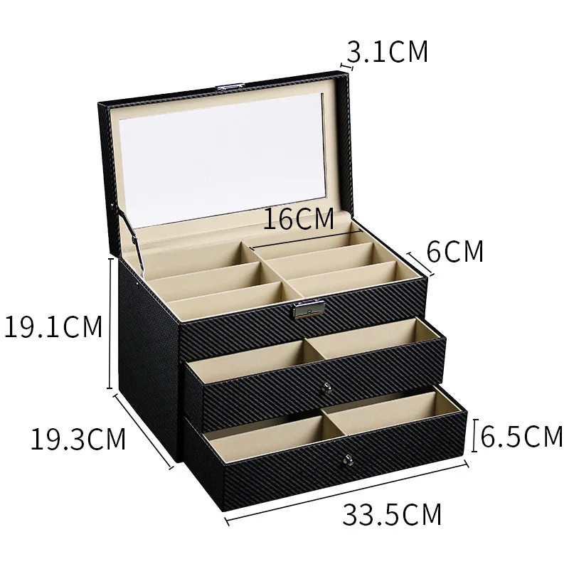 18 Grids Three-layer Carbon Fiber Glasses Storage Box Case Jewelry Sunglasses Eyewear Display Organizer Holder Casket Gift Boxes