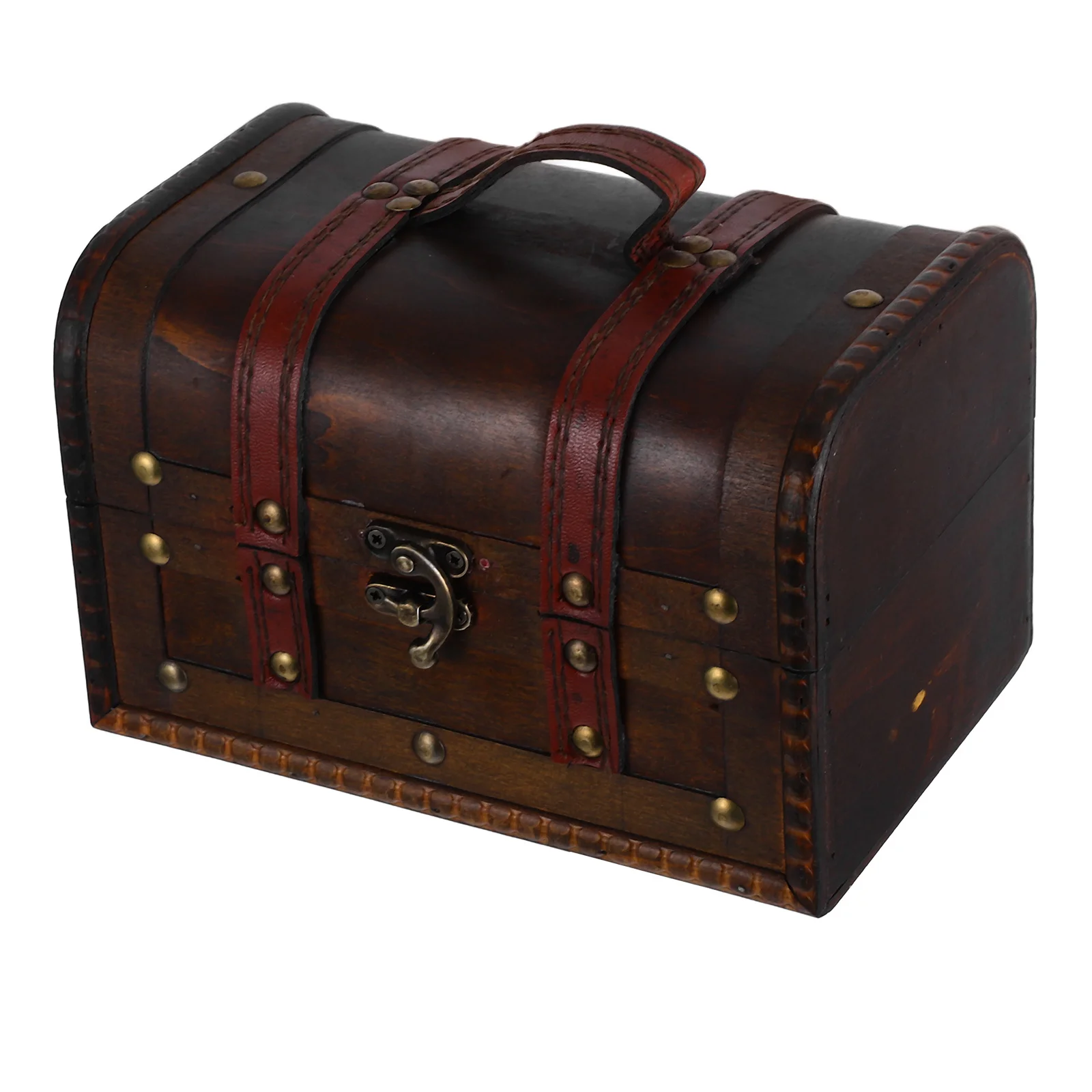 

Pirate Treasure Chest Box Dark Brown Vintage Wooden Storage Organizer For Jewelry Trinkets Lockable Small Treasure Chest