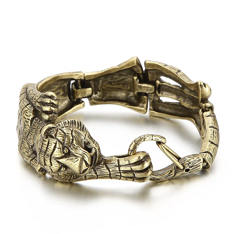 

31mm Heavy Vintage Gold Color Blacken Tiger Bracelet For Men Hiphop Stainless Steel Retro Casual Bike Animal Punk Bangle Jewelry