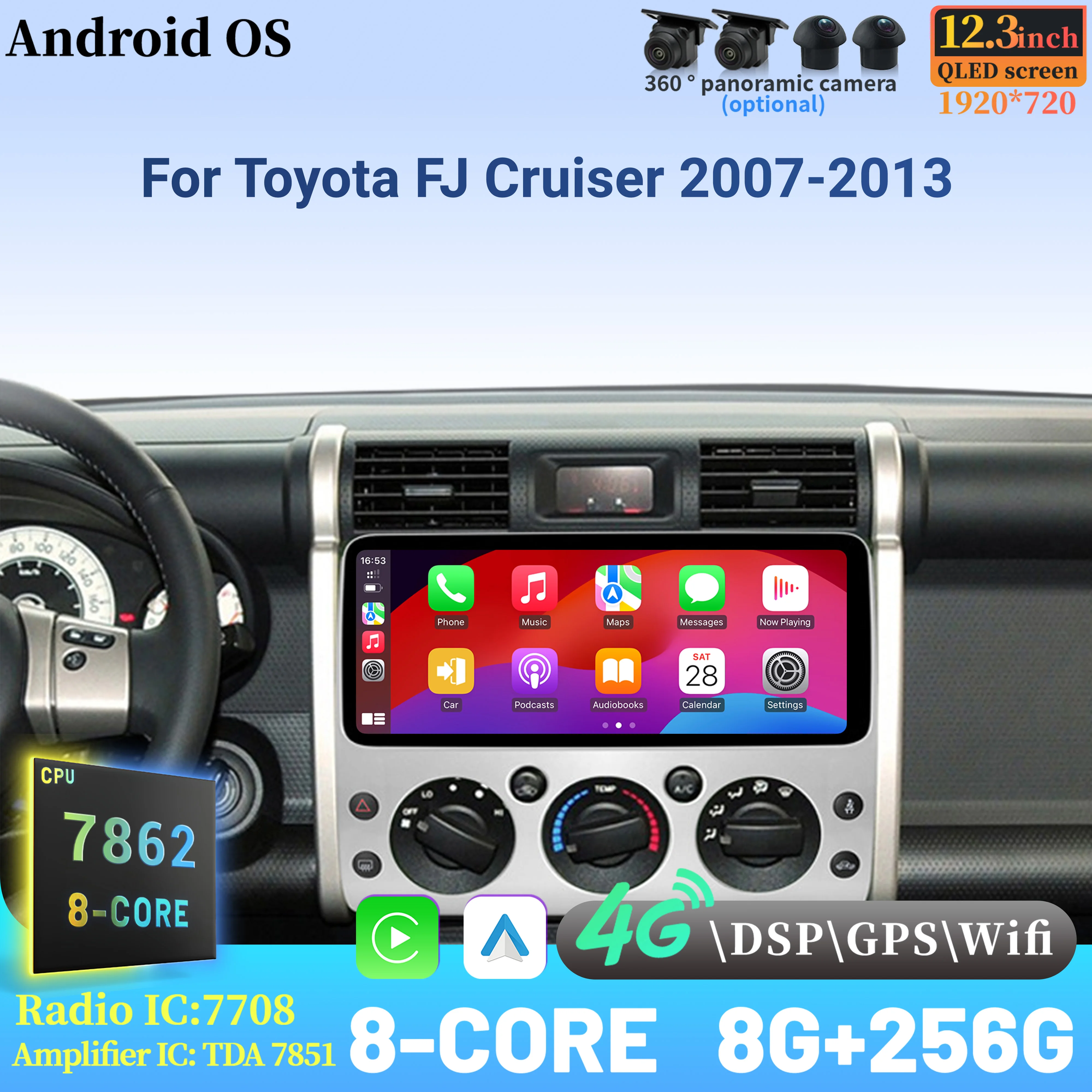 12,3 "Radio Multimedia para coche para Toyota FJ Cruiser 2007-2013 navegación Bluetooth Carplay pantalla de unidad principal táctil