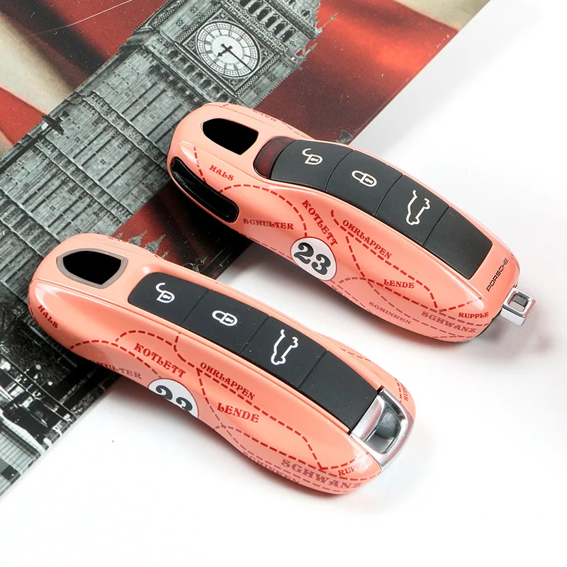 3Pieces Set Luxury ABS Plastics Pink Pig Car Key Case Shell Cover Suitable for Porsche Boxster Cayman Panamera Cayenne Macan 718