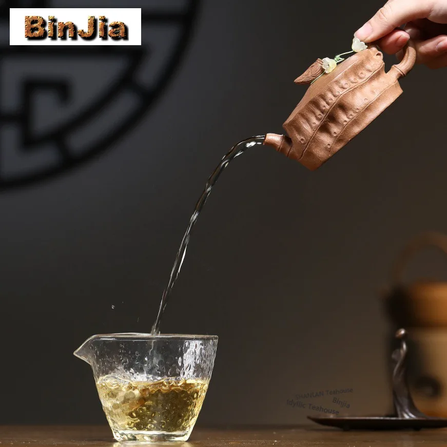 150ml Vintage Yixing Purple Clay Teapots Handmade Bamboo Section Spring Shoots Pot Raw Ore Old Section Mud Kettle Zisha Tea Set