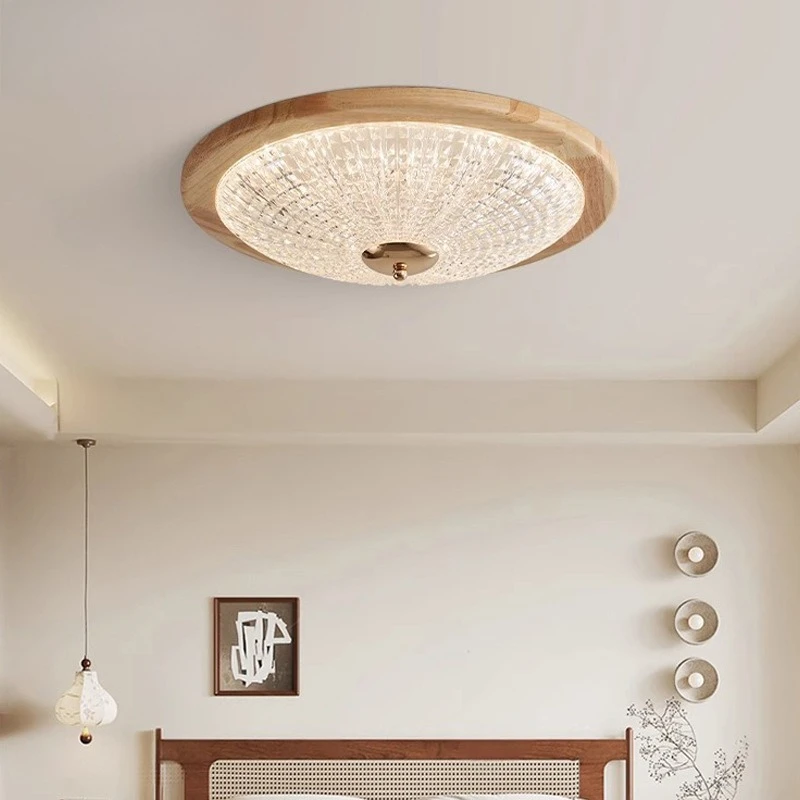 American Vintage Luxury Romantic Solid Wood Full Spectrum Eye Care LED Ceiling Light Master Bedroom Home Decor Novelty New