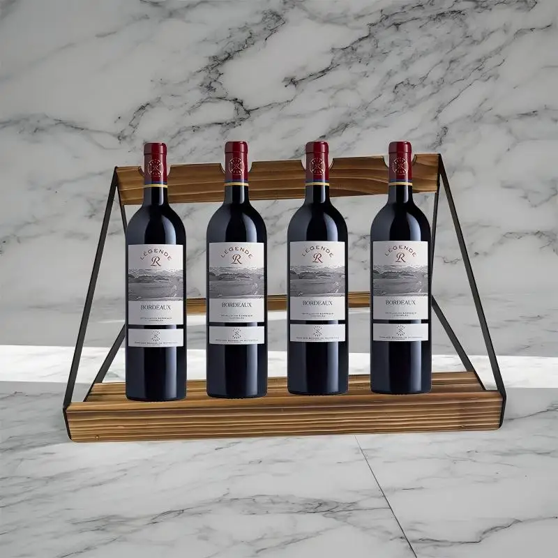 Vintage Wooden Wine Rack Inclined Tabletop for Wine Display Iron Wood Combination Multi-Bottle Wine Storage Holder for Parties
