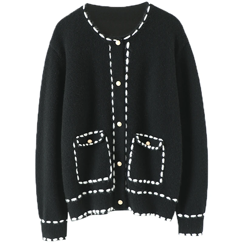 

Cardigan Feminino 100% Cashmere Winter Warm Sweater Women New Latest Fashion for Women 2022 Clothes Black High Street