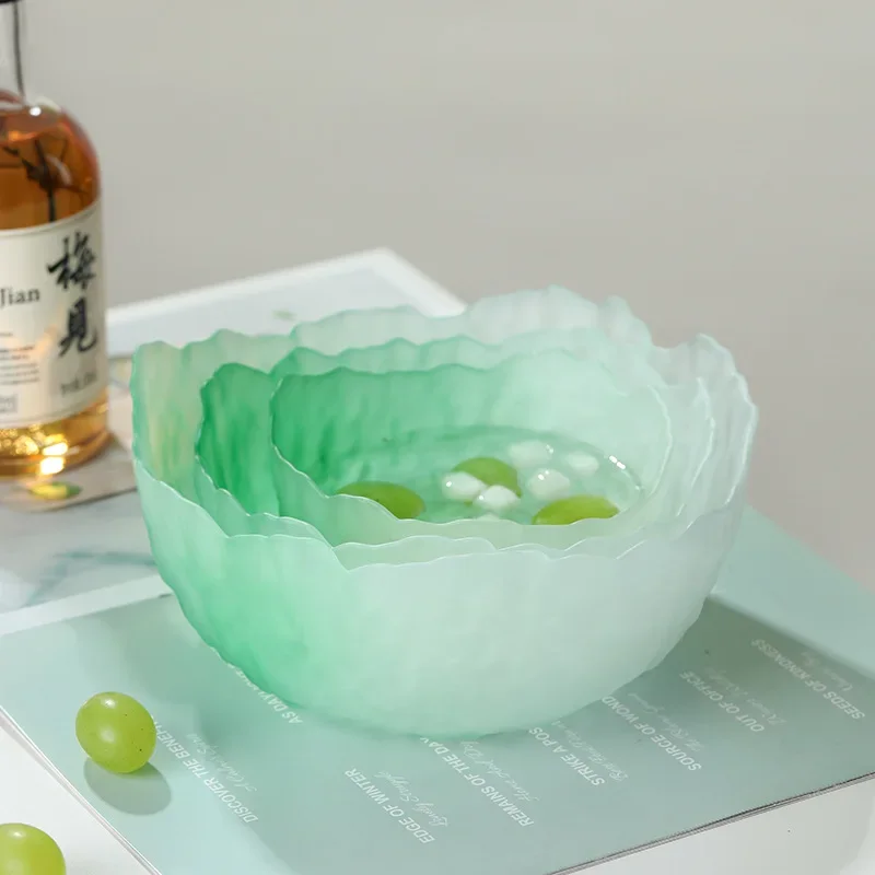 Lotus Mist Powder Salad Bowl, Net Red Vegetable and Fruit Glass Bowl Set, Household Tableware, Dessert Bowl, Fruit Plate