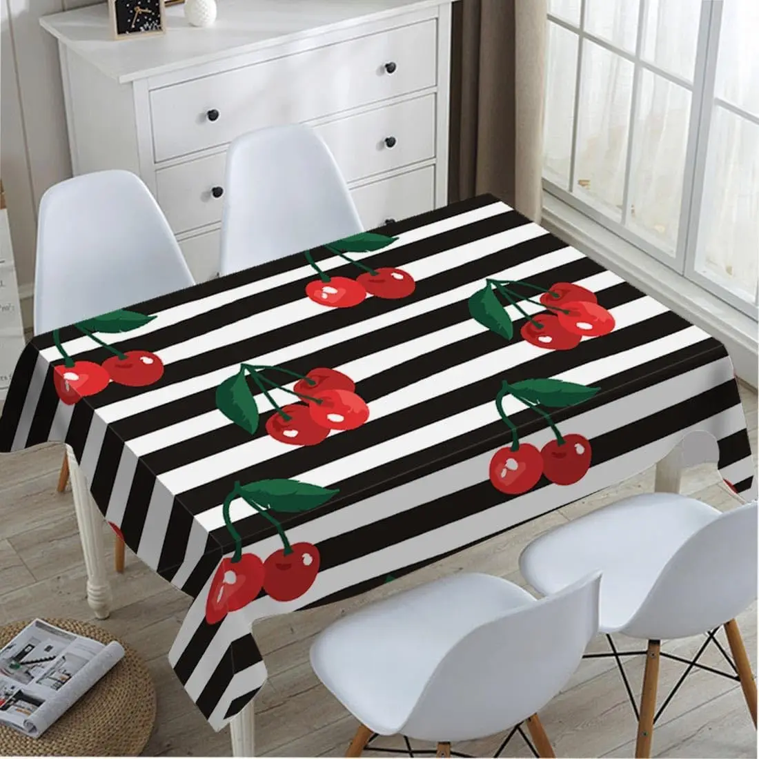 

Sweet Red Cherry Fruit Tablecloth, Premium Tropical Summer Berry Pattern Table Cover for Vibrant Kitchen Dining BBQ Picnic