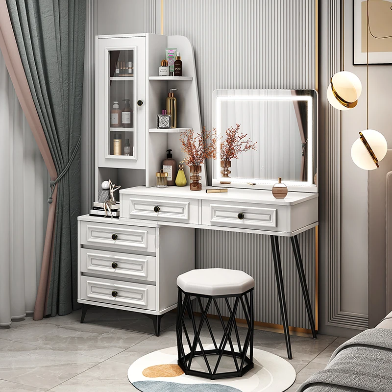 

Modern Minimal Dresser Cabinet Handles Mirror White Wood Drawer Makeup Table Storage Organizer Schminktisch Dresser Furniture