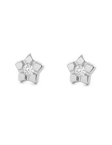 Earrings girl white gold 9k star zirconia