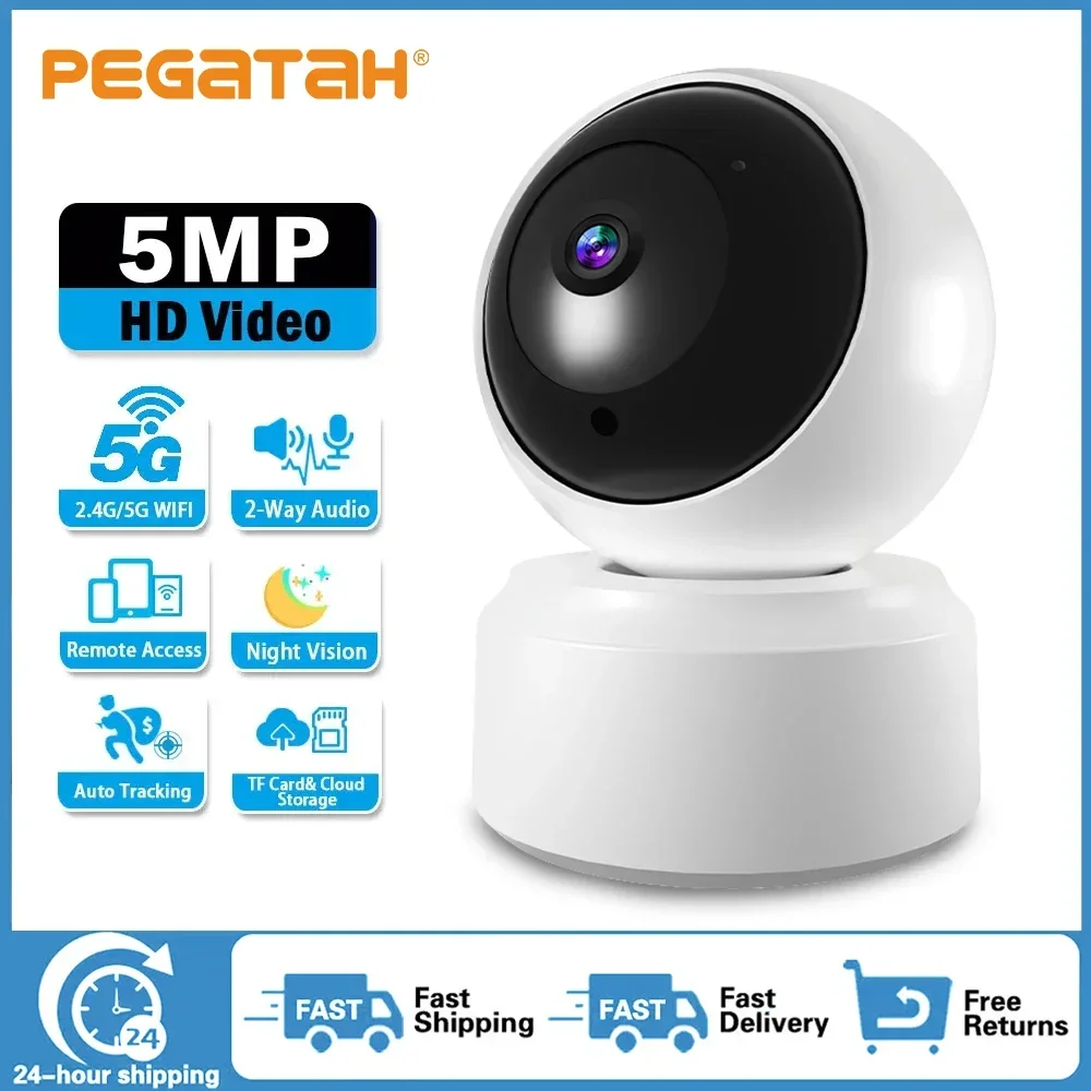 5MP 5G Wifi Indoor Mini Security Camera Two Way Audio Remote Access AI Tracking PTZ Control Smart Home Baby Surveillance Camera