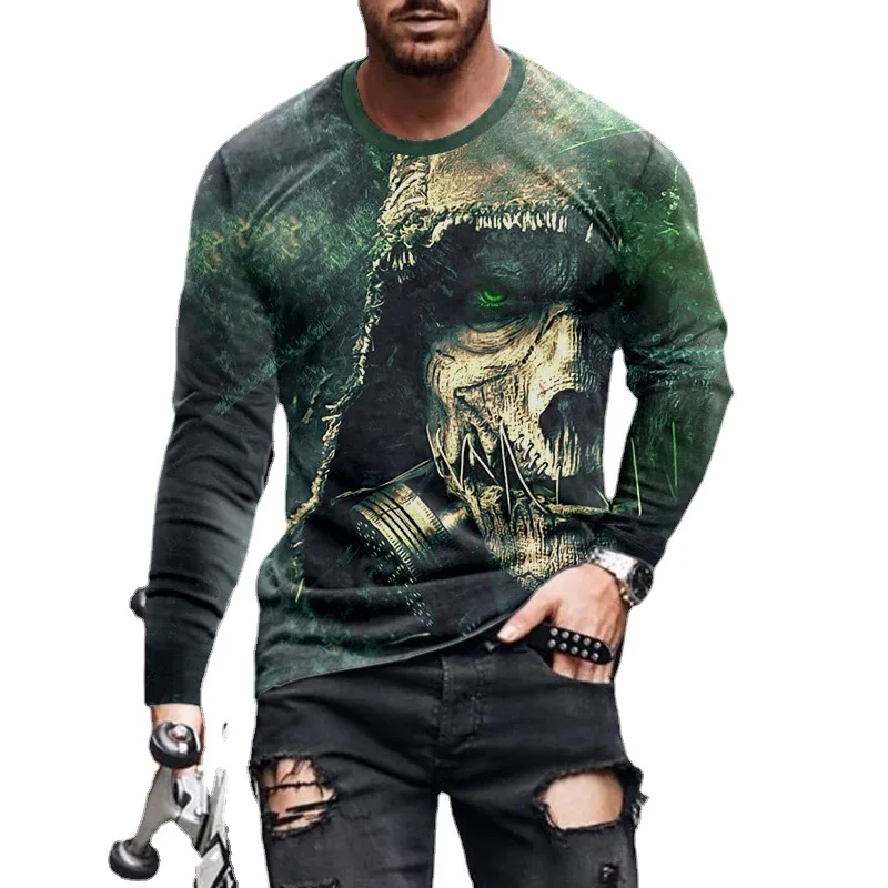 

Faion Casual Digital Printed Long Sve T-irt for Men Milk Fiber round Ne 3D Effect Print Comfortable Loose Fit T-irt