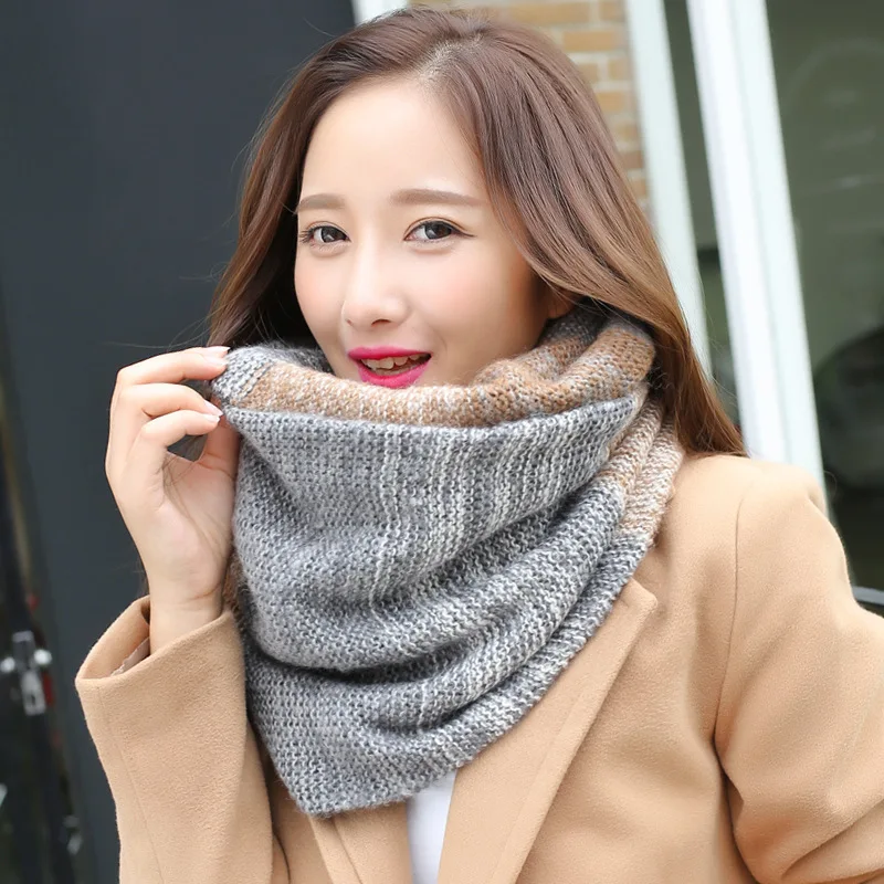 Rainbow Knitted Infinity Scarves for Women Winter Ring Scarf Warm Neckerchief Loop Shawl Circle Snood Neck Guard Foulard