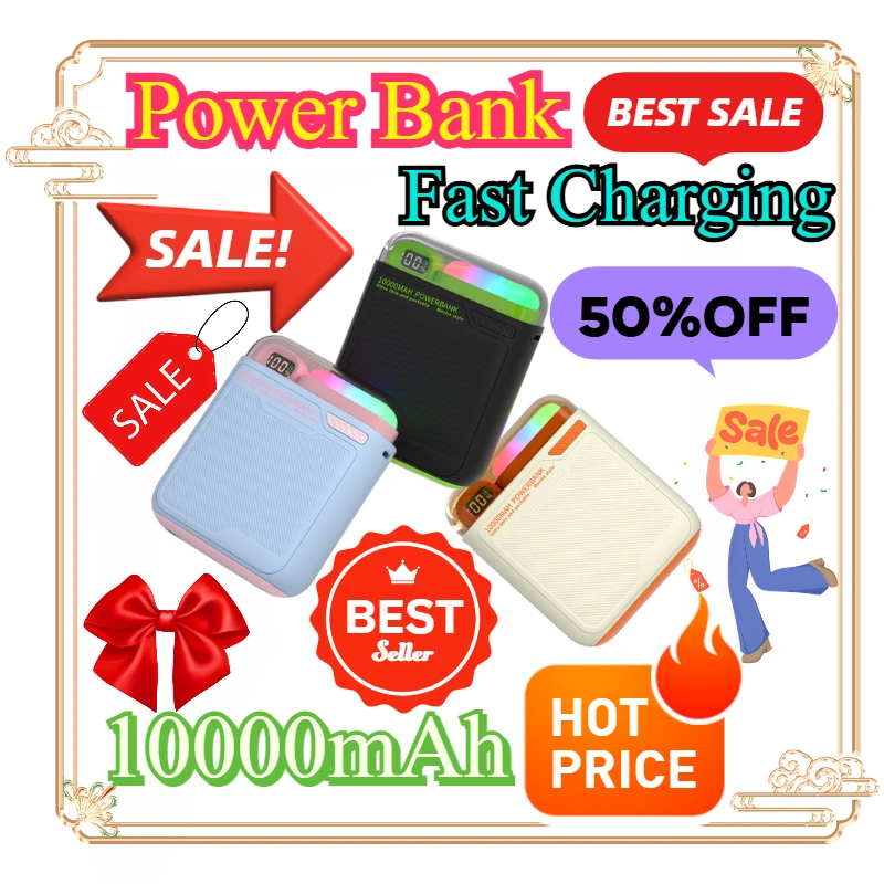 

For IPhone Xiaomi 10000mAh Magnetic Wireless Power Bank Fast Charging PD20W External Spare Battery Portable Powerbank