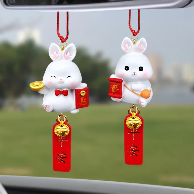 

Car Pendant Cute Rabbit Car Rearview Mirror Car Interior Decoration Ornament Ensure Safety Car Accessories Interior Woman