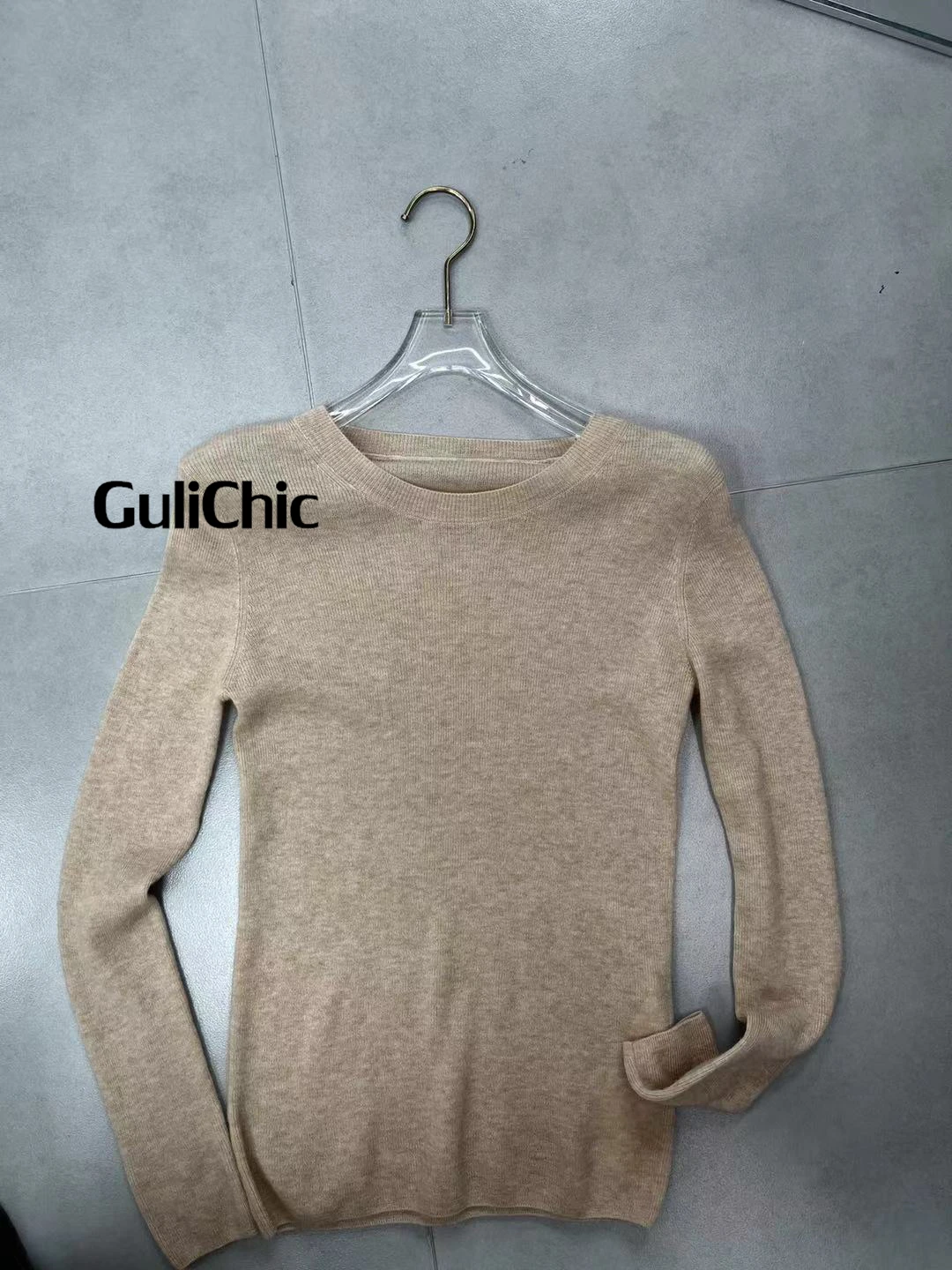 12.1 GuliChic Cashmere Classic Fashion Solid Color Stretch Slim Thin Knitted Pullover Sweater Knitwear Top Women