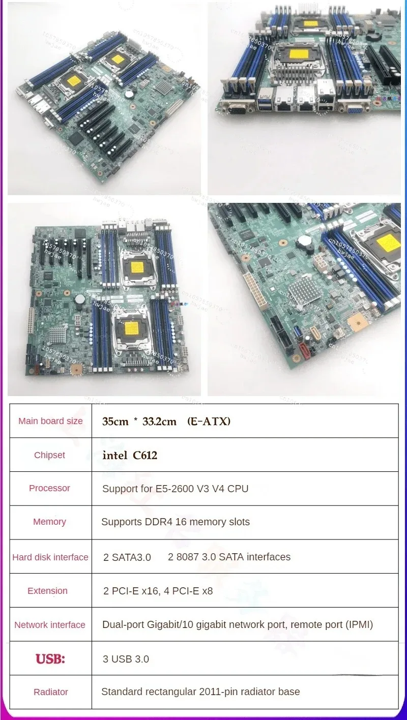 For Dual-Channel X99 Server Mainboard C612 Chip E-ATX LGA2011-3 Supports E5-2680V4 NVME Boot Server Workstation