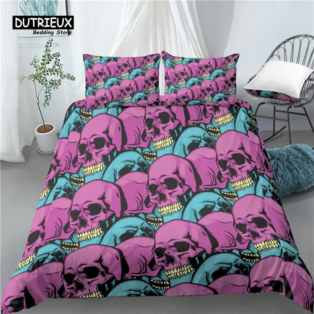 Home Living Luxury 3D Horror Skull Print 2/3Pcs Comfortable Duvet Cover PillowCase Bedding Sets Queen and King EU/US/AU Size