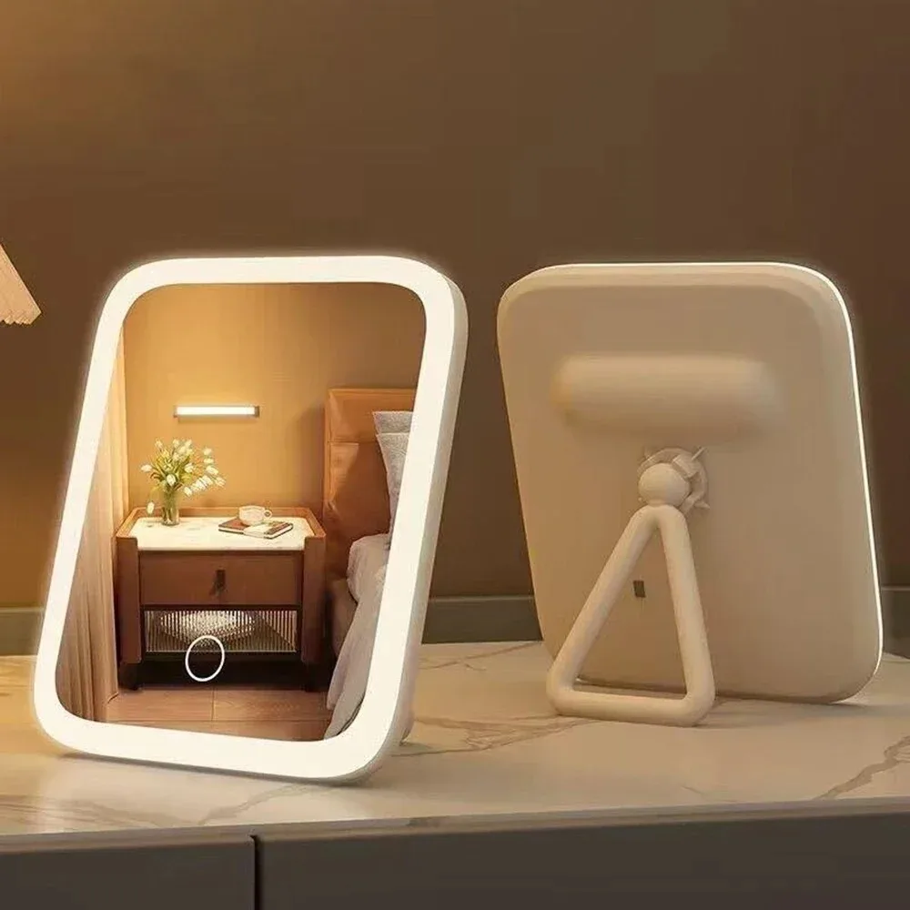 

USB LED-зеркало для макияжа – 3 цвета подсветки, 360° ° Поворотный механизм и сенсорное управление | Настольное косметическое зеркало для дома и путешествий