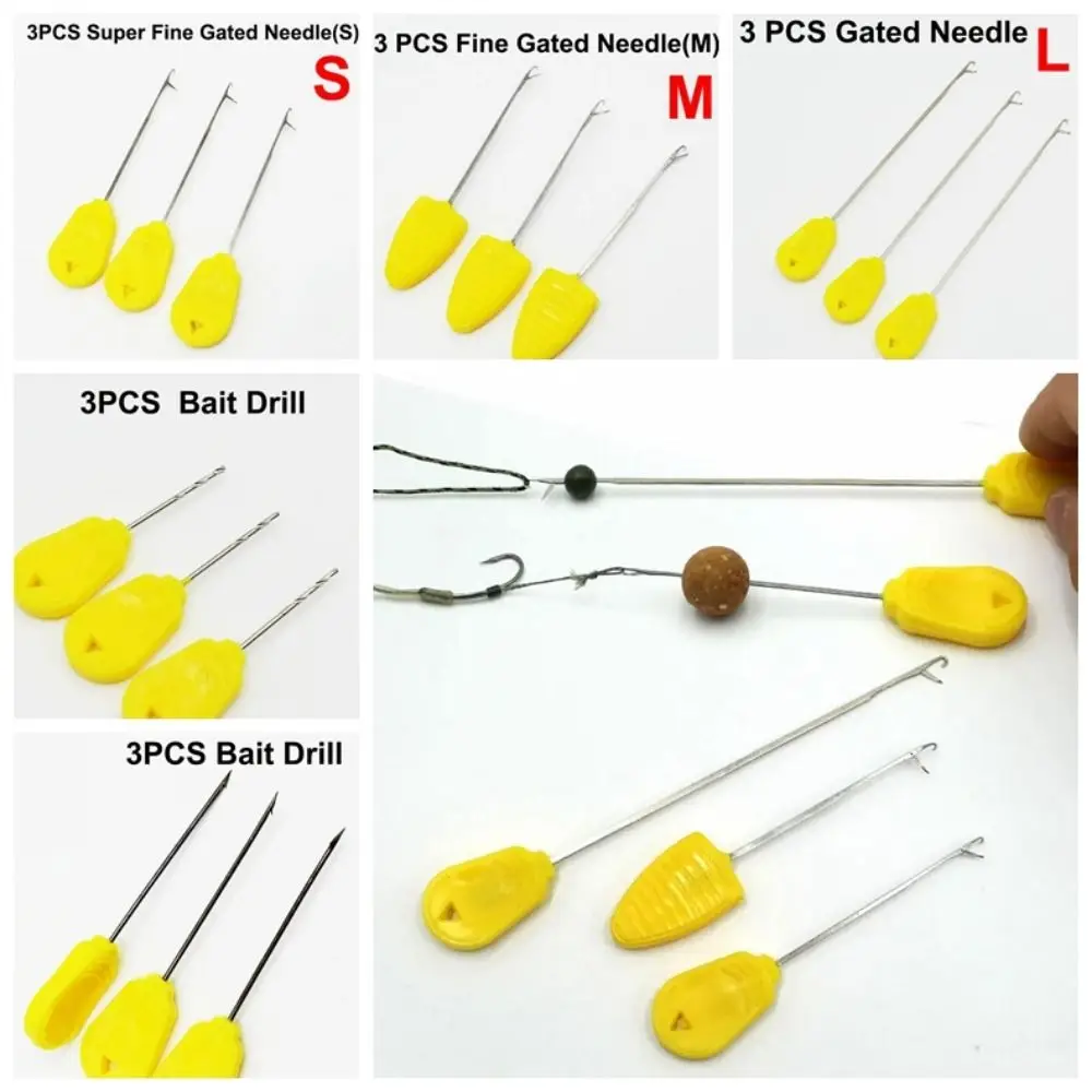 3pcs Hook Drill Carp Fishing Tools Kit Threading Bait Baiting Rig Tool Carp Fishing Bait Needles Set Handle Kit Boilie Bait Pins