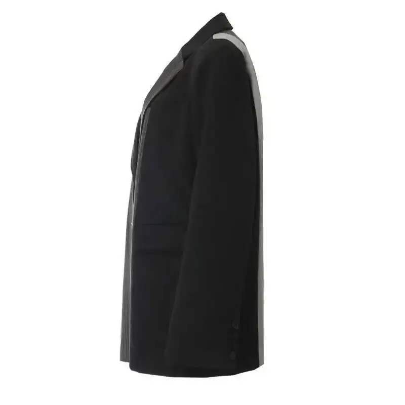 Bjtz moda feminina listra blazer entalhado único breasted bolsos contraste cor algodão terno jaquetas verão 2025 novo