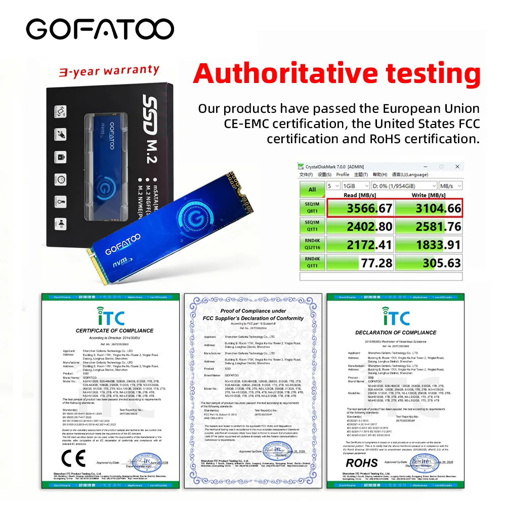 GOFATOO SSD M2 NVME 256GB 512GB 1TB 2TB SSD M.2 2280 PCIe 3.0×4 Internal Solid State Drive For Laptop Desktop Game Console view 3