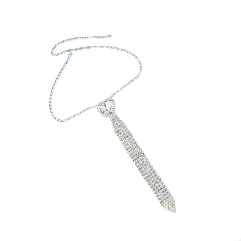 A3PB Rhinestones Choker Necklace Tie Crystal Heart Necktie Chain
