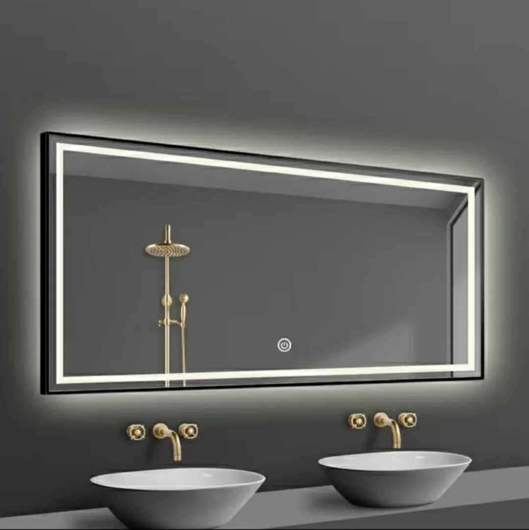 Tempered Hotel Large Rectangle Touch Screen Backlit Smart LED Light Lighted Bathroom LED Mirror