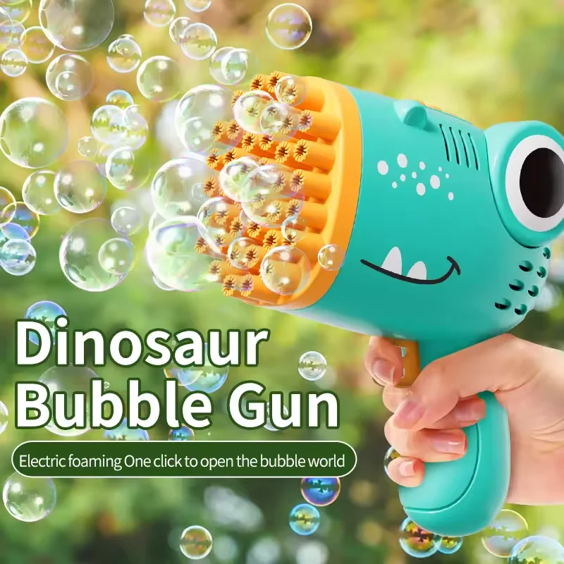 Macchina per bolle portatile con pistola per bolle di dinosauro a 40 fori, pistola per bolle elettrica Giochi per feste all'aperto Giocattolo nuovo (senza bolle d'acqua)