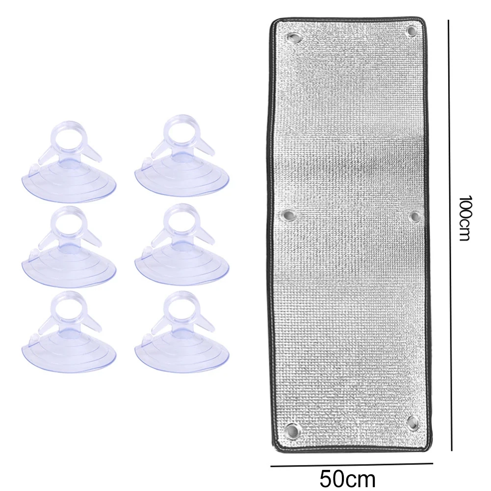 1pc Aluminum Foil Insulation Film Double-Layer Thickened Sash Roof Sunshade Sun Protection Film With Suction Cup Metal Buckles