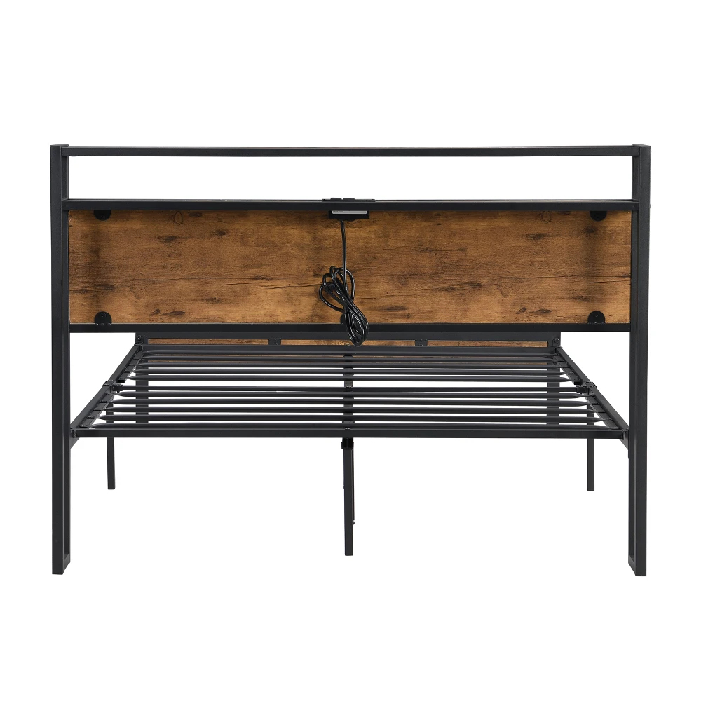 Orraves Queen Size  Metal Platform Bed Frame with Wooden Headboard and Footboard with USB LINER, No Box Spring Needed, Large Under Bed Storage, Easy Assemble - view 6